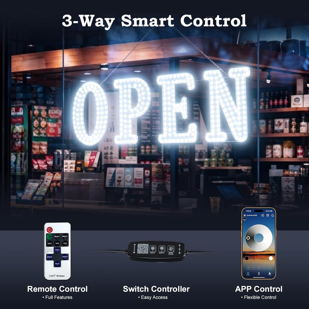 30"x10" Smart LED Open Sign for Business, with APP & Remote Control