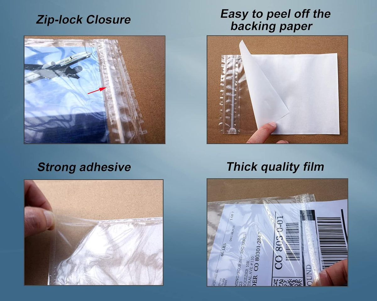 Premium 6.7'' x 10'' Resealable Adhesive Shipping Label/documents Pouches (50 Pack)