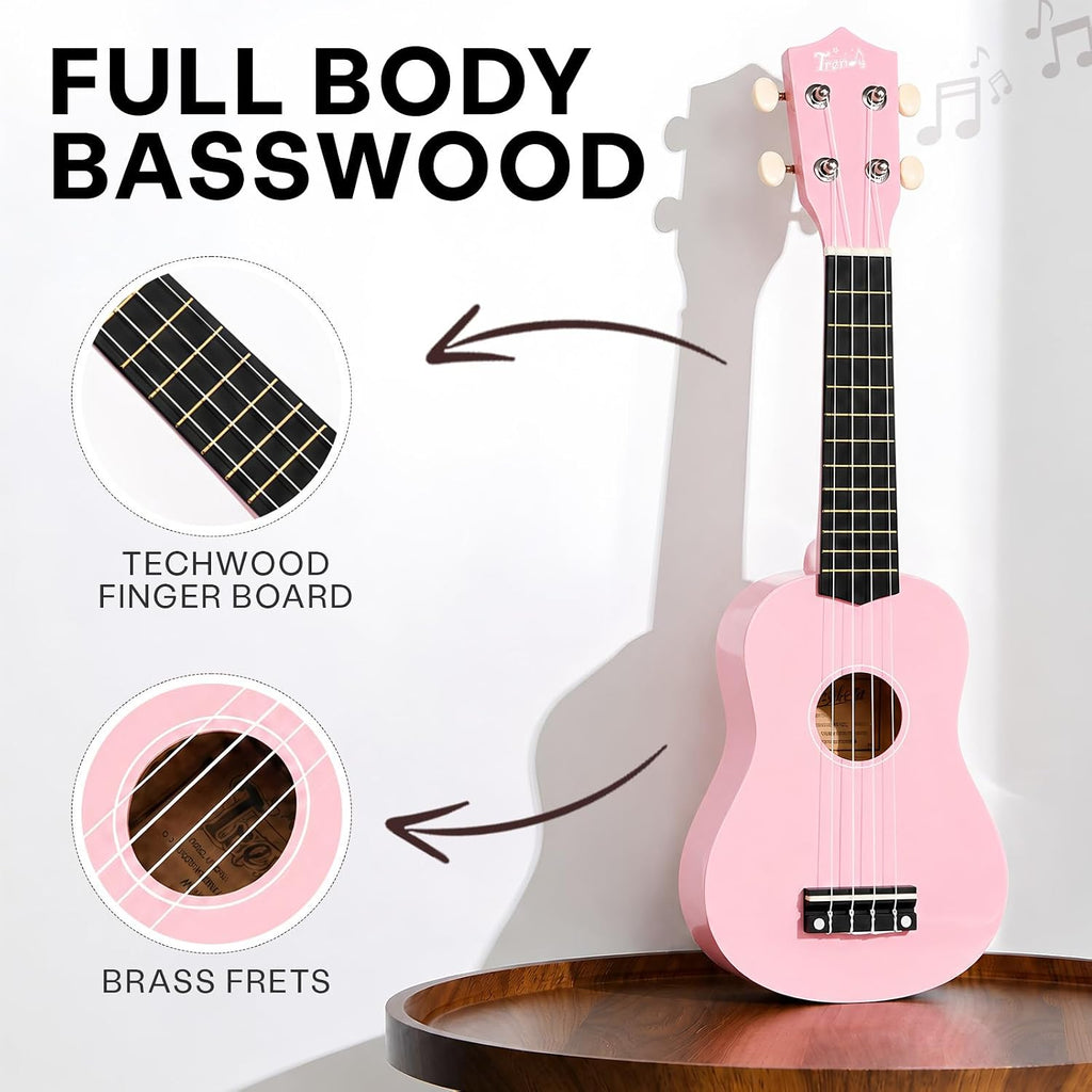 Soprano 21inch Ukulele Pink Beginner Kit Carrying Bag Tuner Strap Sqare String Fingerboard Stickers Ukulele For