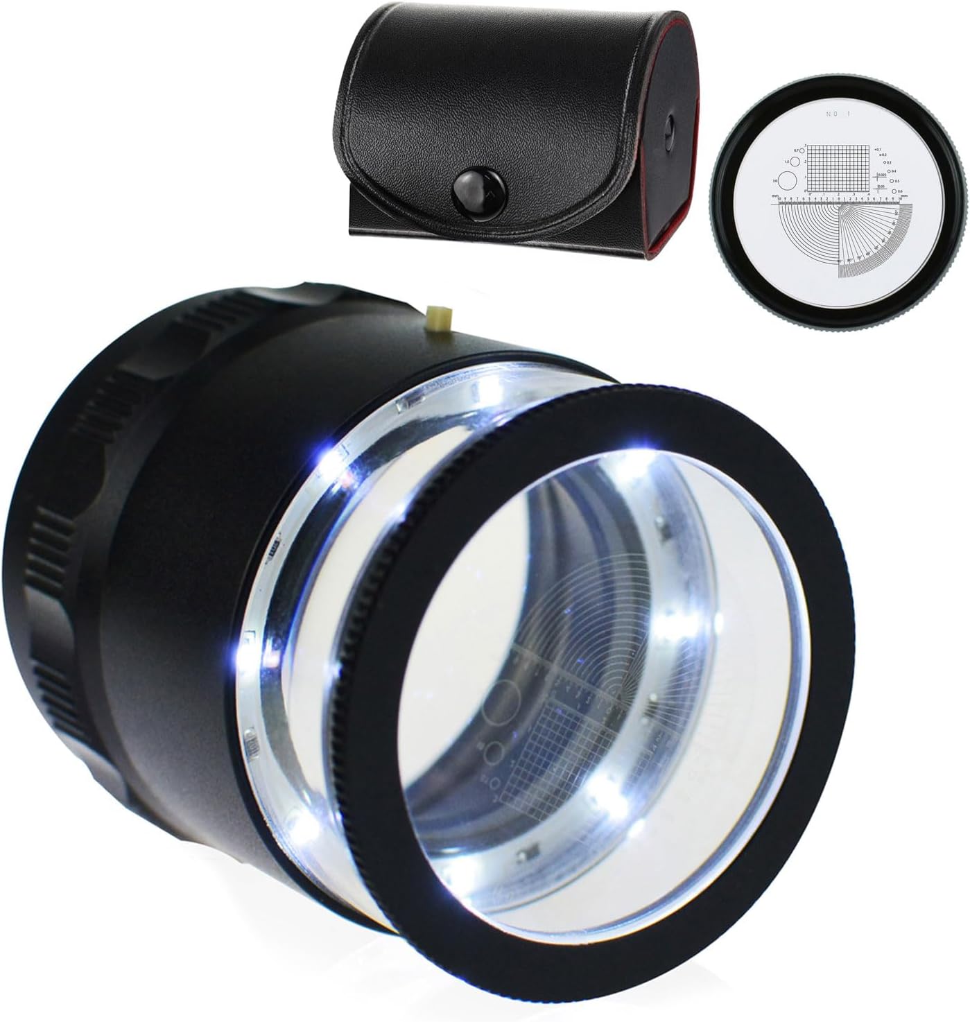 Magnifying Glass 10X Jewelers Loupe with Scale Magnification, Loupe Magnifier with Scale Chart, 8 LED Lights 25mm
