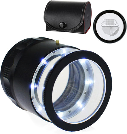 Magnifying Glass 10X Jewelers Loupe with Scale Magnification, Loupe Magnifier with Scale Chart, 8 LED Lights 25mm