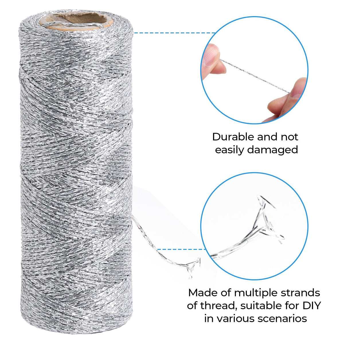 Silver String Silver Twine 328 Feet 1.5mm Silver String for Ornaments Christmas String Twine for Gift Wrapping
