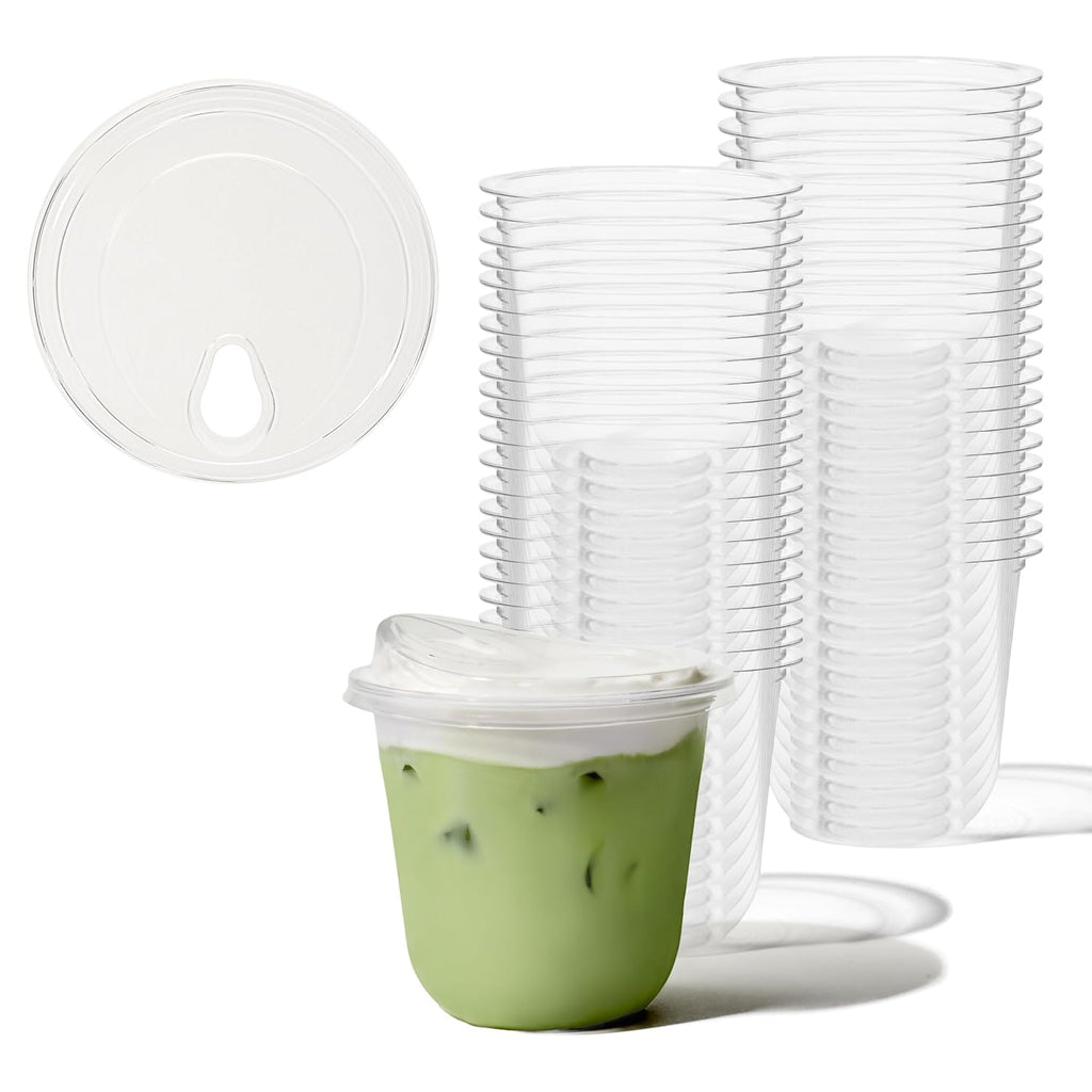 NATURAL 12oz Arc Bundle - Plant Based 98mm Clear Cold Cups + Sip Lids - Plastic Alternative for Parties