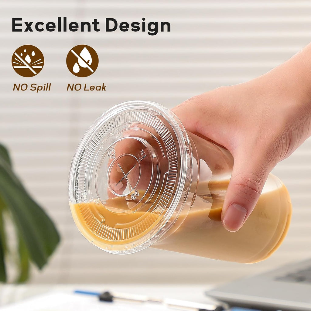 25 Pack - 16 oz Plastic Cups with Lids and Straws, Clear Iced Coffee Cups with Lids, Disposable Cups with Lids for