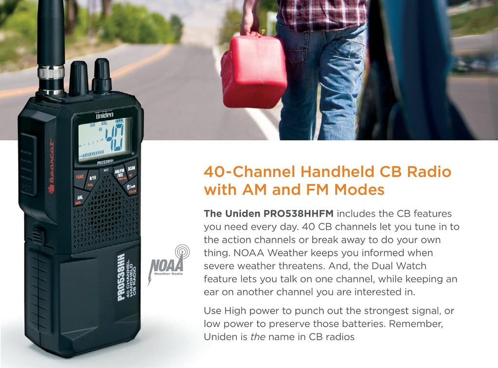 PRO538HHFM, “2 in 1” Dual Handheld/Mobile Emergency CB Radio with New FM Mode, Full 40 Channels, NOAA Weather Alerts