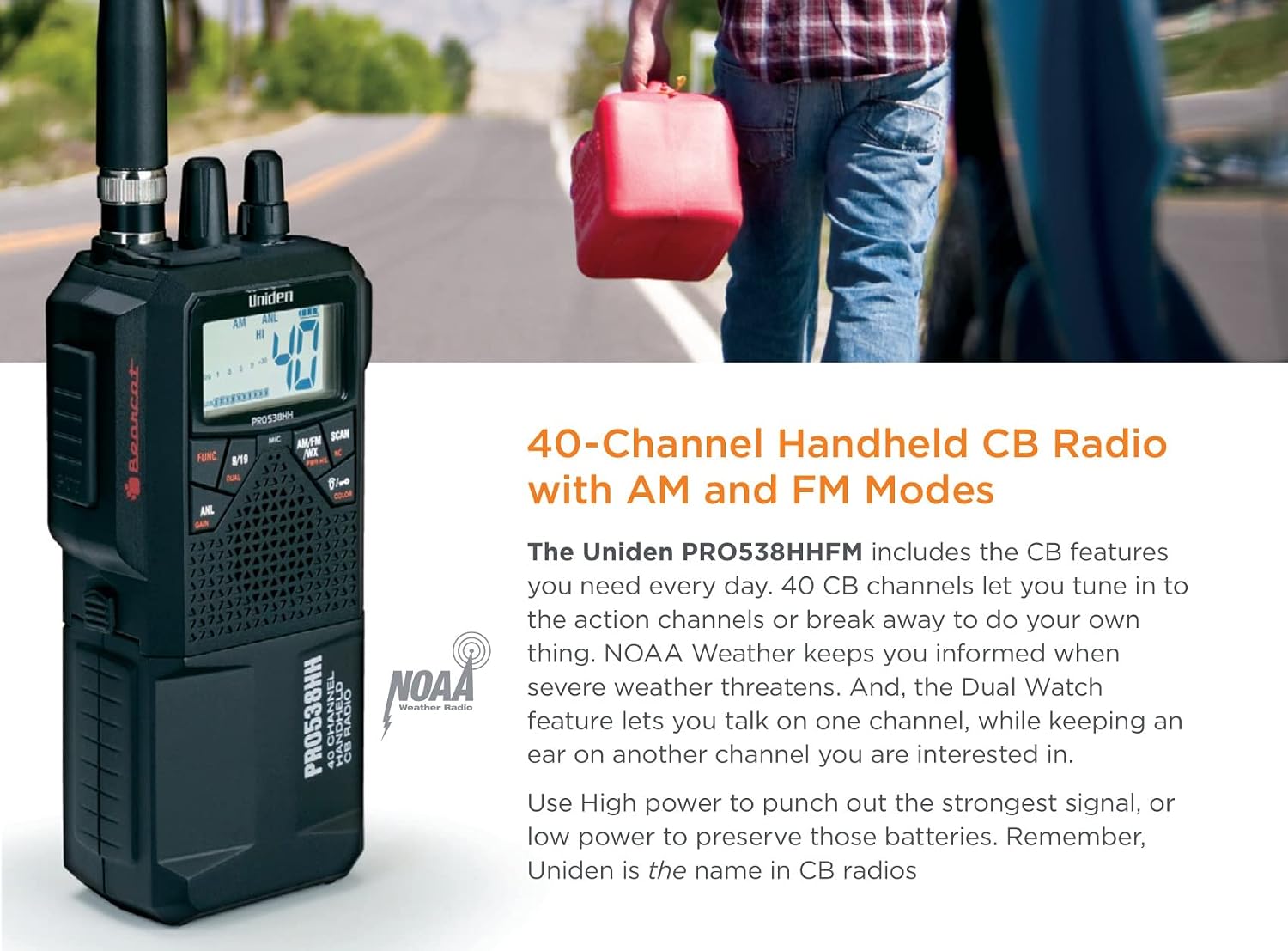 PRO538HHFM, “2 in 1” Dual Handheld/Mobile Emergency CB Radio with New FM Mode, Full 40 Channels, NOAA Weather Alerts