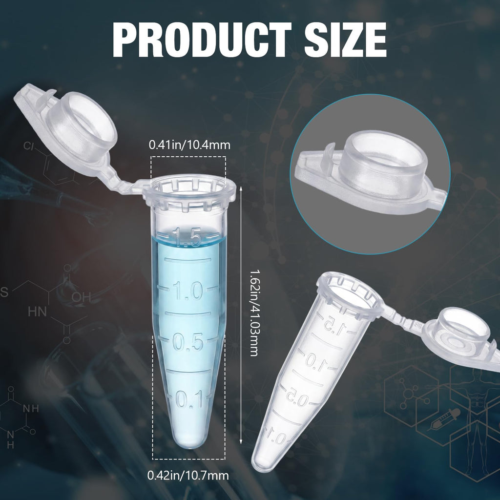 2000 Pcs 1.5ml Microcentrifuge Tubes with Safe Lock Snap Cap & Flip Lid Polypropylene Clear Plastic Tube with