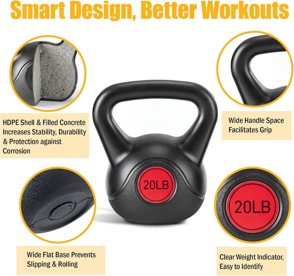 Hard Kettlebell Set, Strength Training Kettlebells Sets | Durable Concrete Core, HDPE Shell, Multi-Level Workout