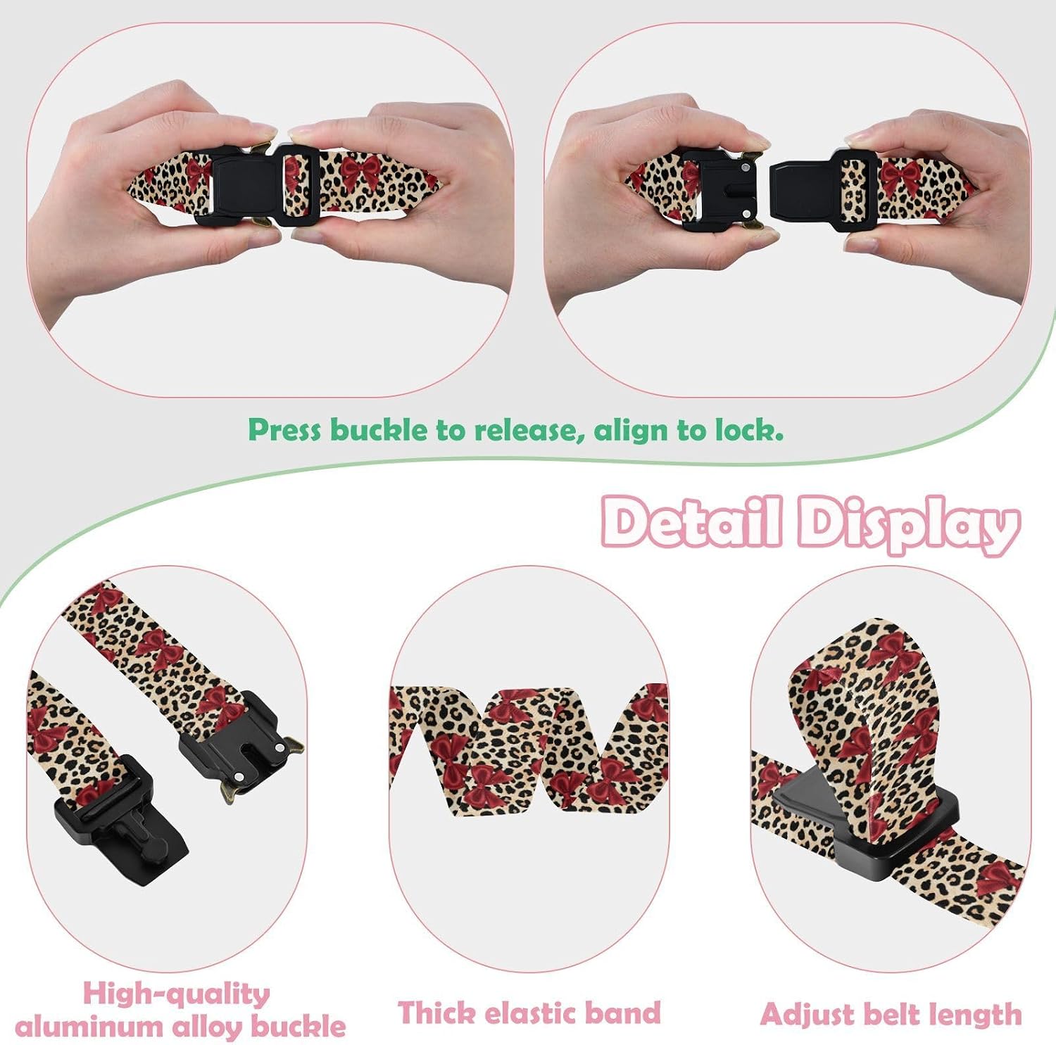 Bow Tie Adjustable Kids Elastic Belts, Girls Boys Stretch Waist Belt with Aluminum Alloy Buckle