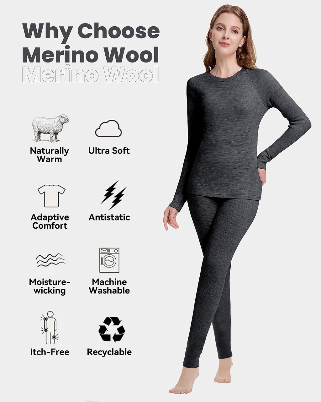 Women's 100% Merino Wool Thermals Base Layer Set | Long Johns for Women, Winter Thermal Underwear, Cold Weather Base