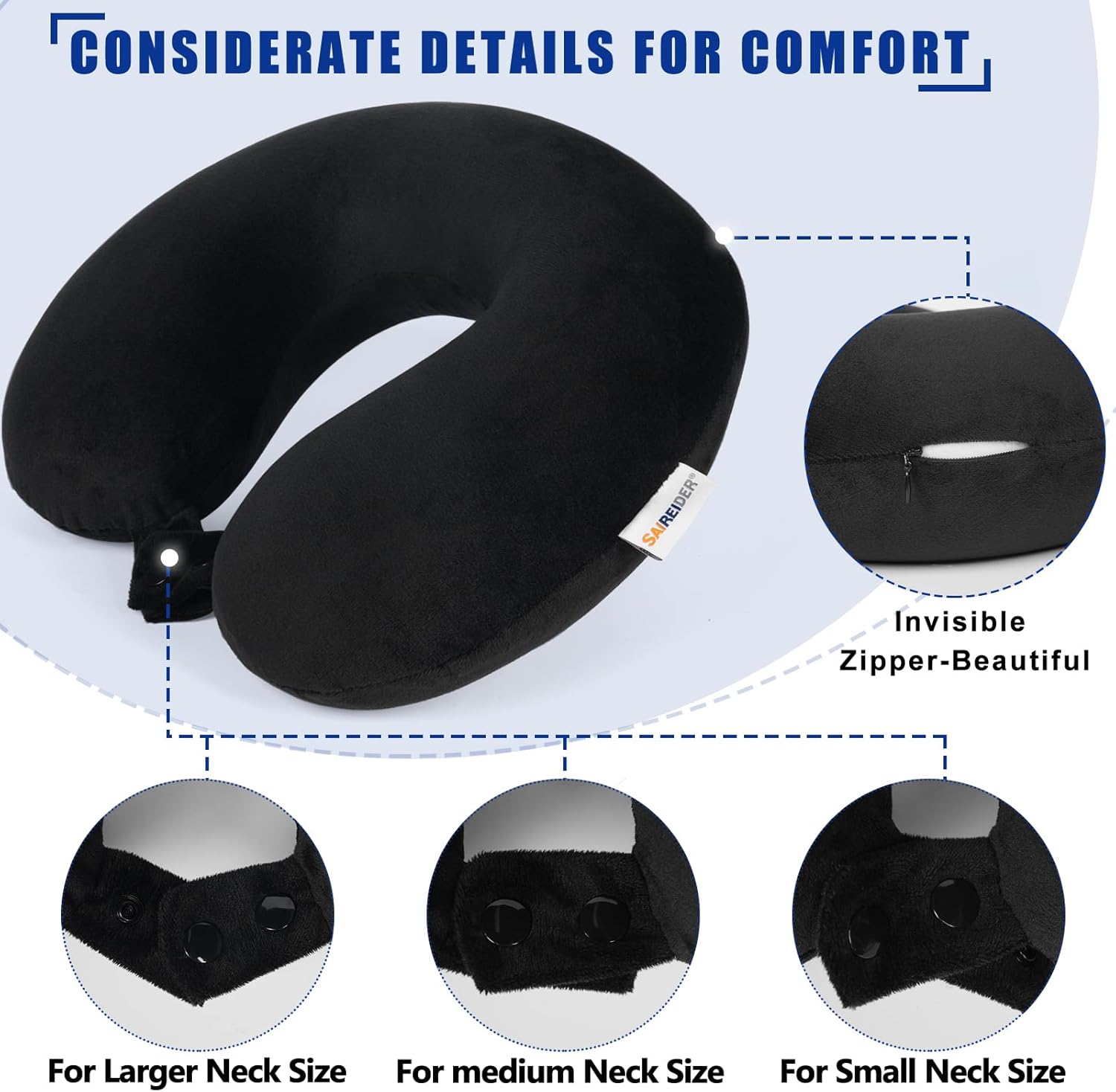 Travel Pillow 100% Pure Memory Foam Travel Neck Pillow, Airplane Pillow for Traveling、Car、Home、Office，Washable
