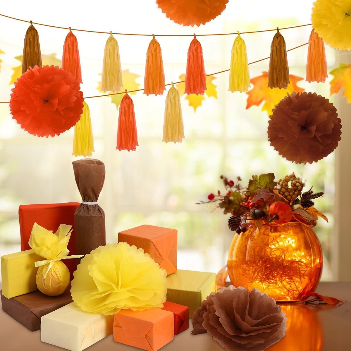 100 Sheets Fall Tissue Paper Wrapping Paper for Gift Bags 5 Colors