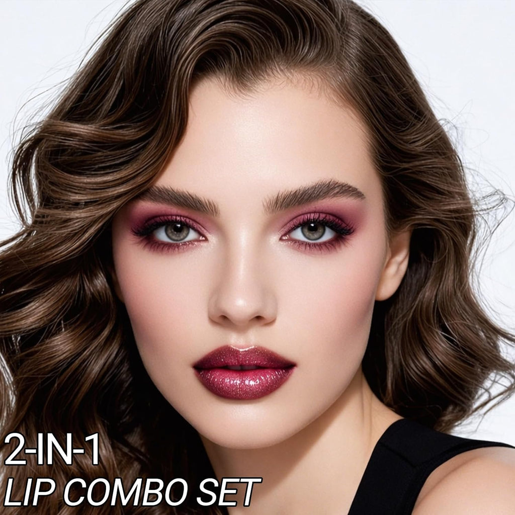 Nourishing Lip Gloss with Brown Lip Liner Lip Combo Sets, Solid Lip Gloss Jelly Lipstick High Shine, Nude Lip Kit