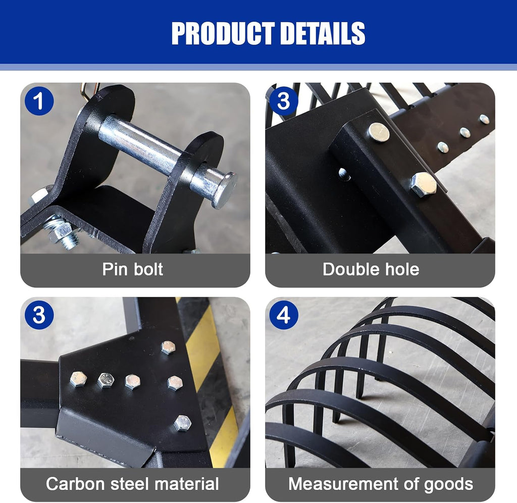 3 Point Hitch Landscape Rake, 49" Adjustable Spring Steel Tractor Attachment for CAT-0 CAT-1 Tractors, Arena Grading