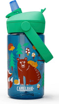 Thrive Flip Straw Kids Water Bottle with Bite Valve, Tritan Renew Design for School and Travel, 14oz, Friendly Forest