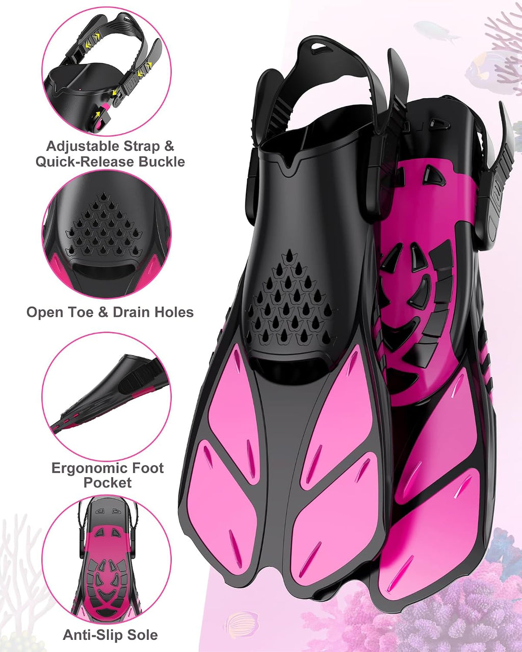 Snorkeling Gear for Kids, Full Face Snorkel Mask Swim Fins Snorkel Set | Anti-fog Anti-leak, Panoramic View, Safe