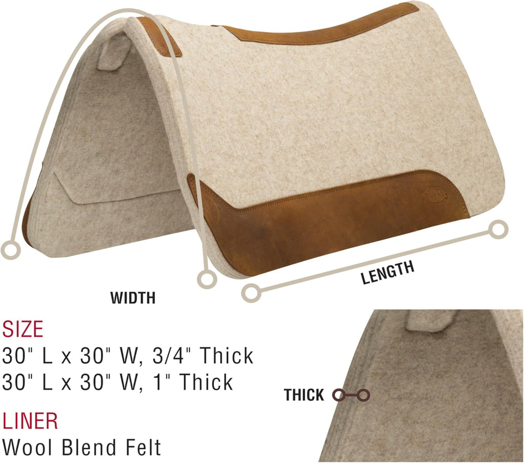 Wool Blend Felt Western Saddle Pad for Horses, 30" x 30"