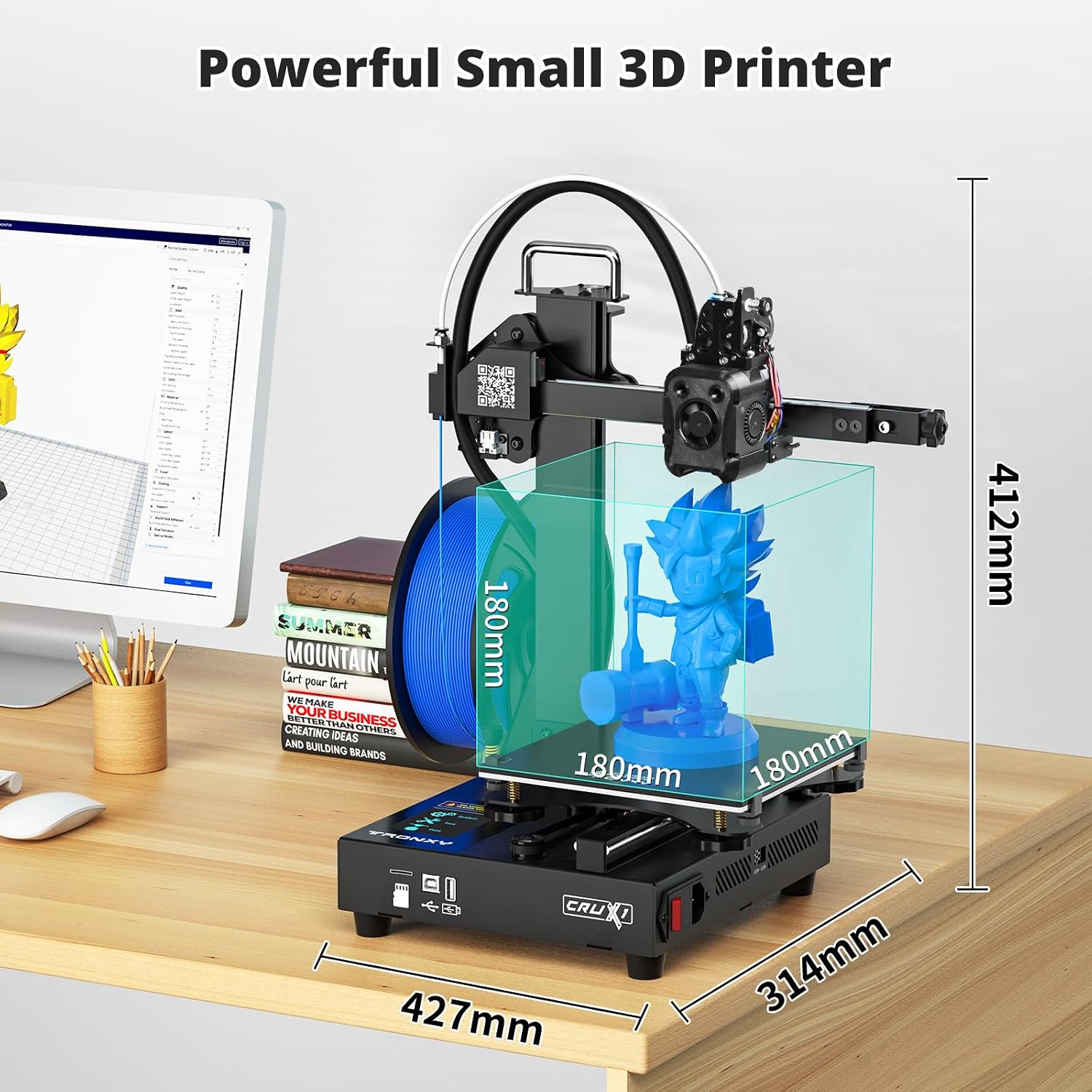 Small High Speed 3D Printer, CRUX 1S Desktop Mini 3D Printer for Beginners, Proximal Printhead with Dual-axis Metal