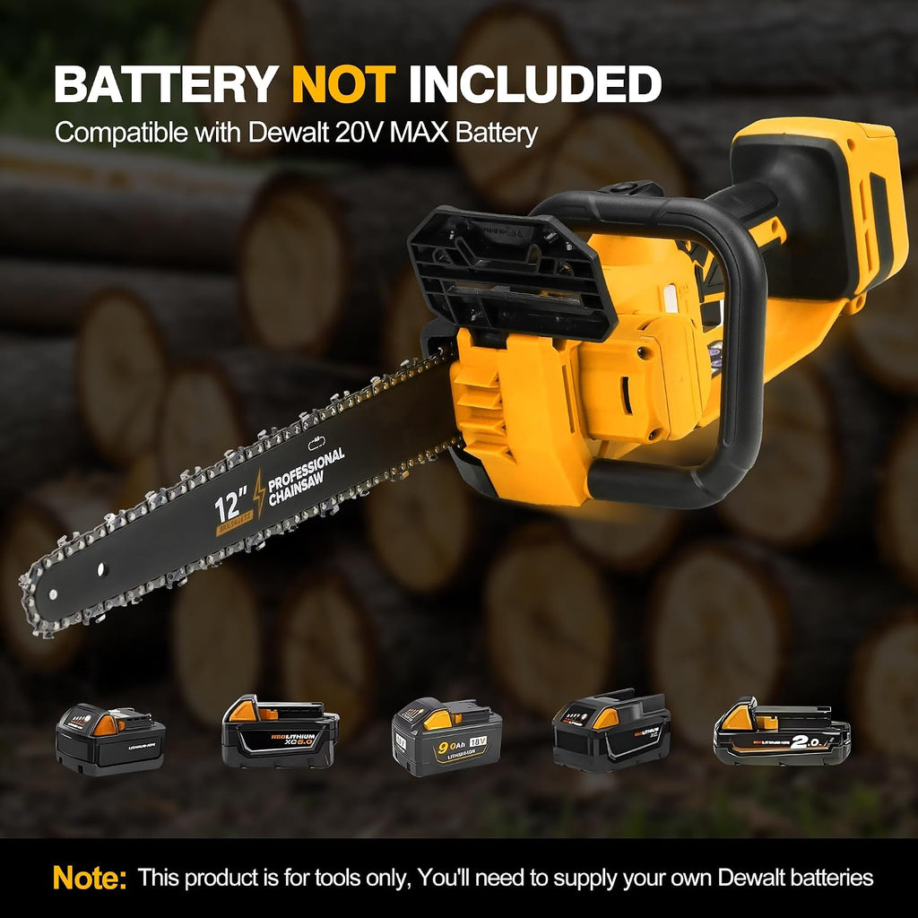 Brushless Electric Chainsaw 12" Cordless Tool Only for Dewalt 20V/60V Battery with Auto Oiler & Security Lock, for