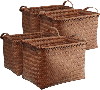 Handwoven Clothes Basket Laundry Hampers Large Wicker Storage Baskets for Shelves Blankets Closet Storage Bins Car