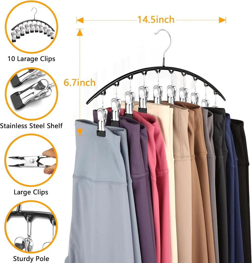 Legging Hangers for Closet Organizer, Hat Hangers for Closet 2 Pack with 10 Clips Holds 20 Leggings, Legging Hanger