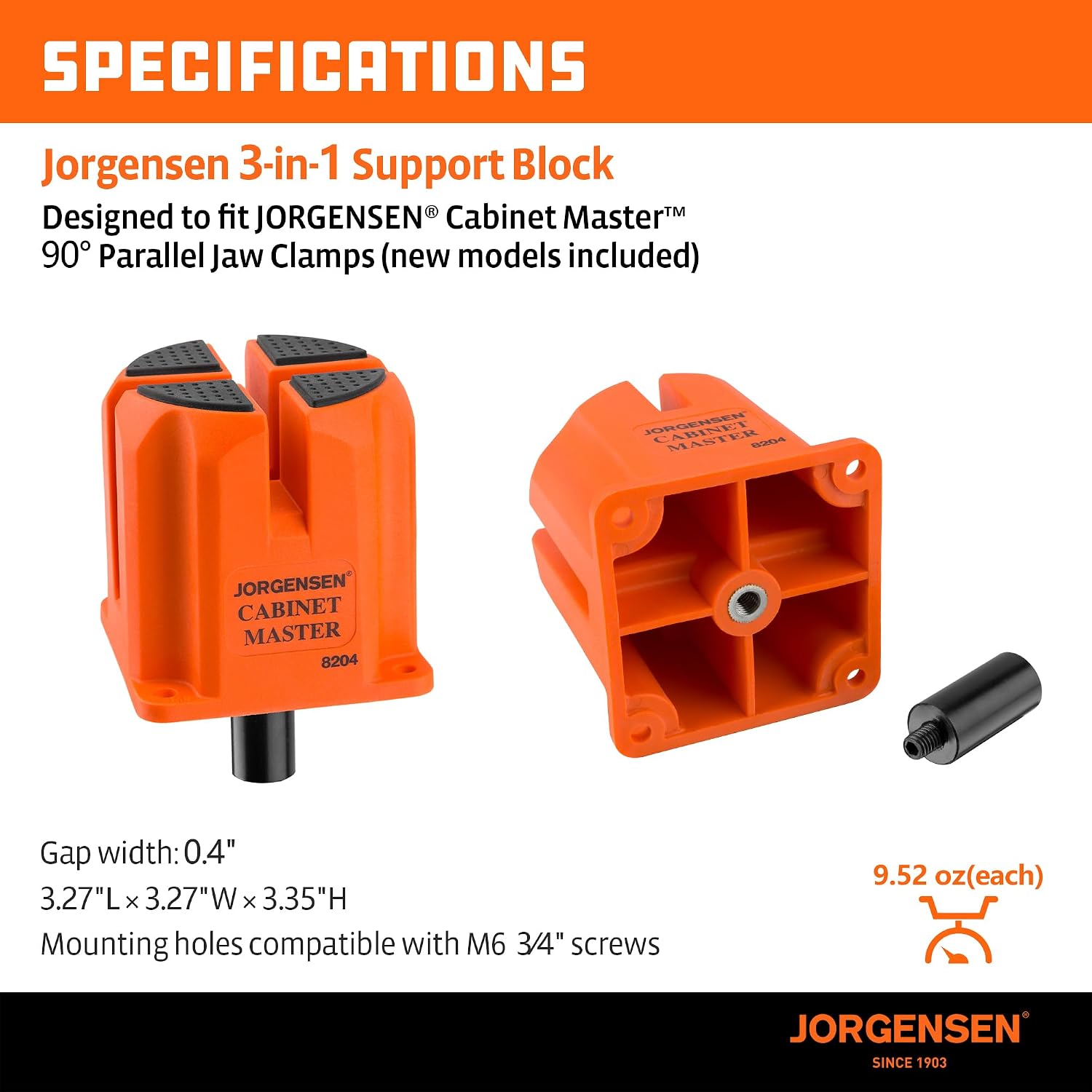 3-in-1 Support Block, Cabinet Master Parallel Clamp Accessory | Woodworking Bench Dog, Riser Block, Anti-Slip Pad