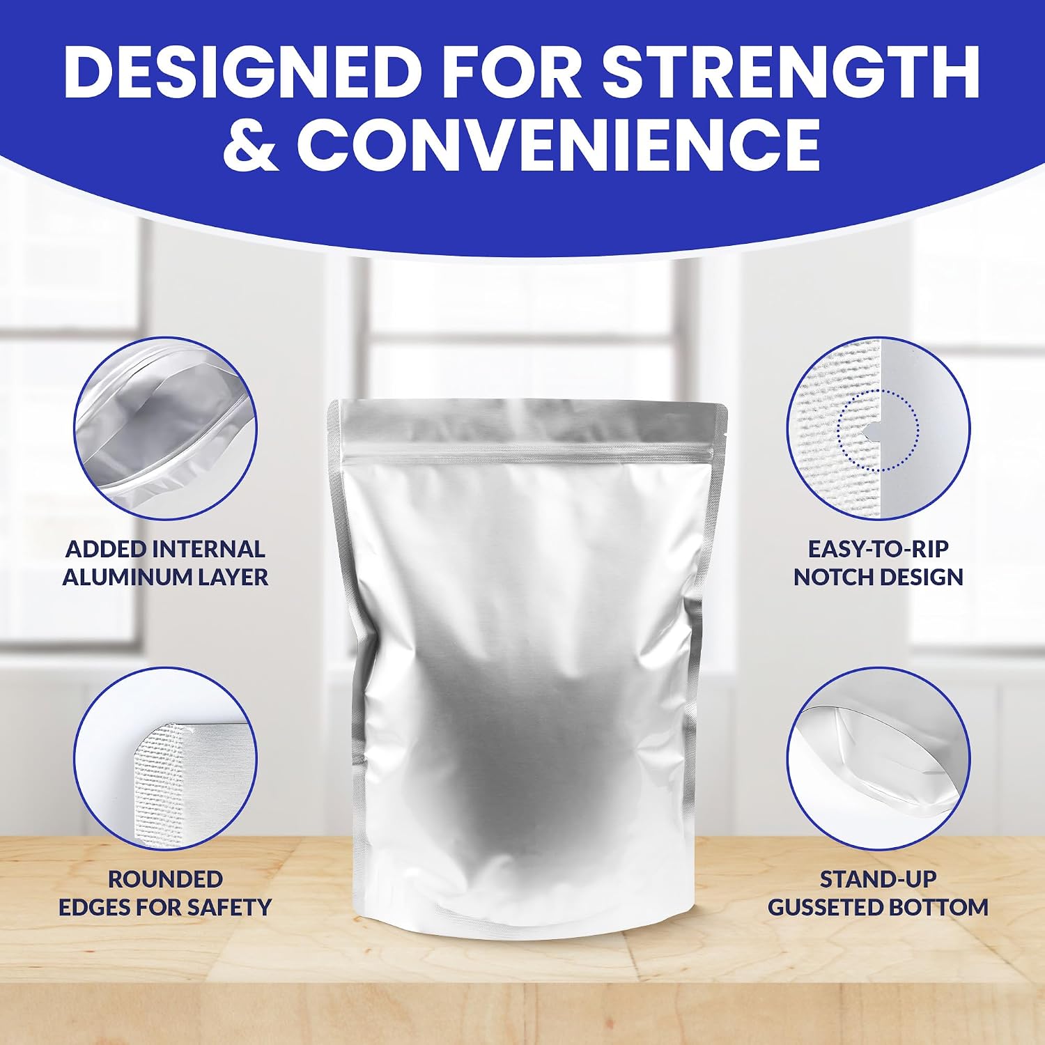 60-Pack 14 Mil Mylar Bags with Oxygen Absorbers, Gusseted 5 Gallon(10), 1 Gallon(20) & 1 Quart(30) Bags with 2500cc