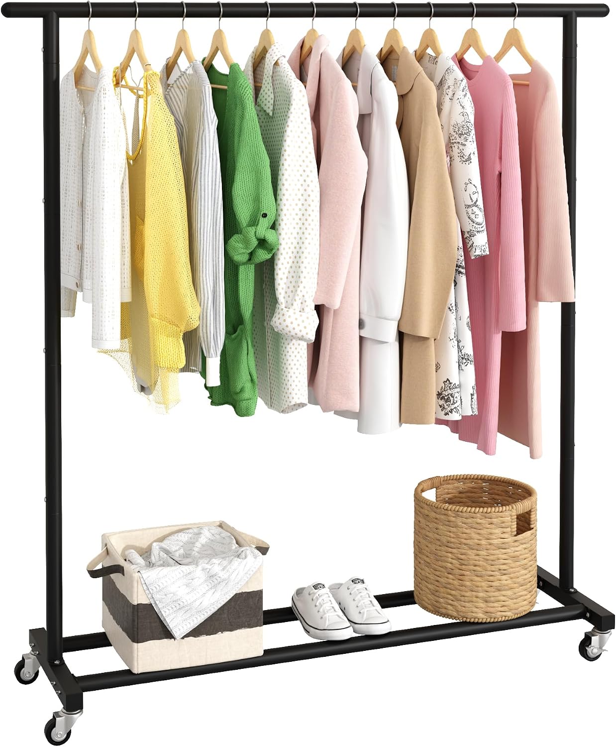 Metal Rolling Clothing Rack Adjustable Freestanding Garment Organizer with Wheels, Space-Saving Design for Home