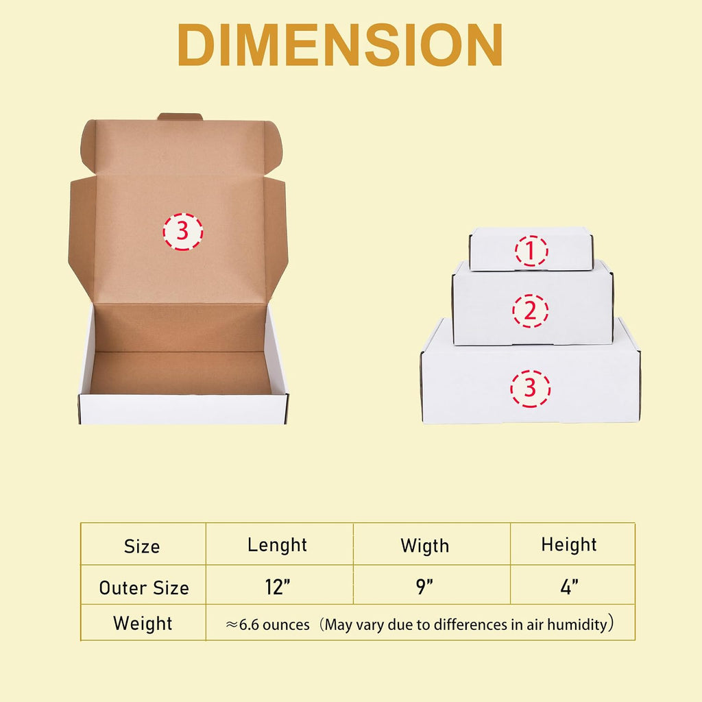 Shipping Boxes Set of 20,12x9x4 Inches White Corrugated Cardboard Box Literature Mailer for Small Business