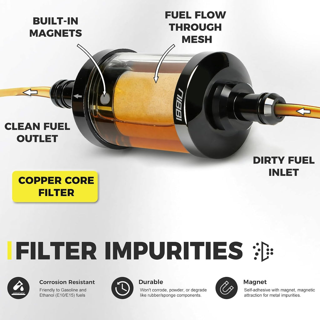 NIBBI 1/4" Clear Gas Inline Fuel Filter for Small Engine