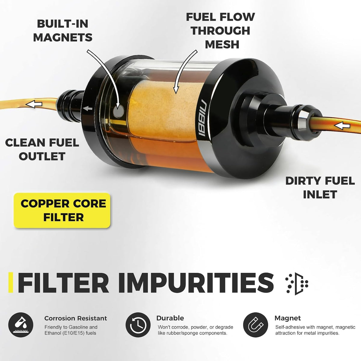 NIBBI 1/4" Clear Gas Inline Fuel Filter for Small Engine