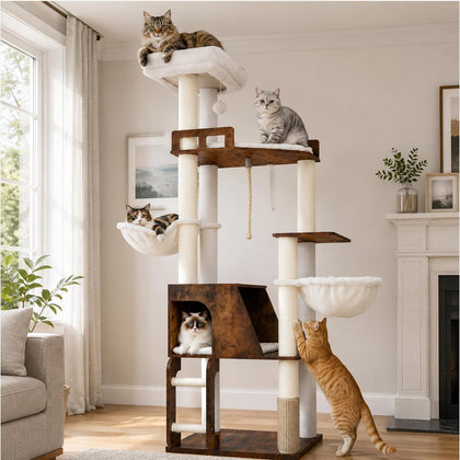 Wooden Cat Tree Tower with Large Condos, 2 Platforms, MPJ111SR