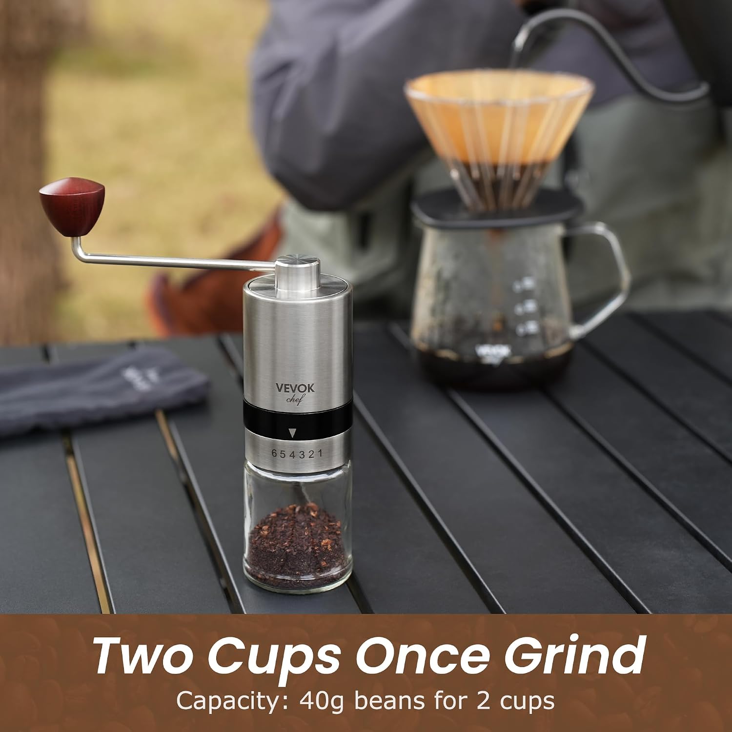 Manual Coffee Grinder Stainless Steel Burr Grinder 6 External Adjustable Setting Vintage Hand Coffee Grinder Portable