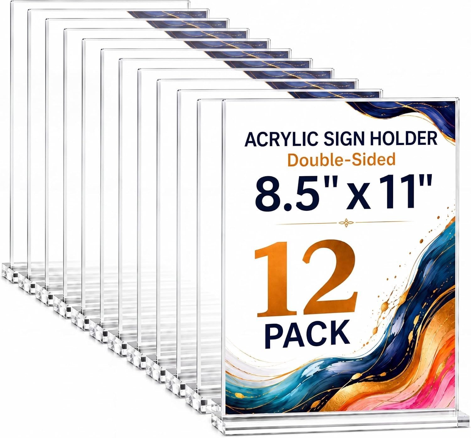 12-Pack Acrylic Sign Holder 8.5x11, Clear Tabletop Display Stand | Double-Sided Plastic Tabletop Display Stand for