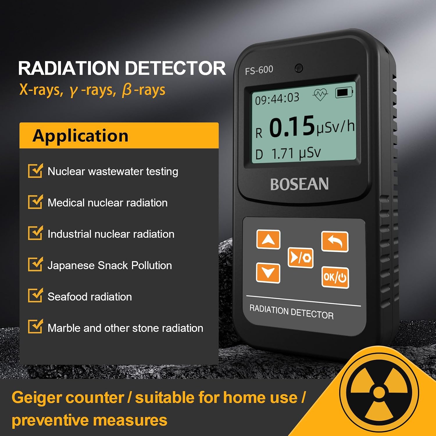 Nuclear Radiation Detector, Geiger Counter with Click Sound for Beta Gamma X-ray, Portable Alarm Radioactive