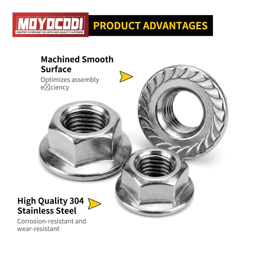 1/2''-13 (10 Pack) Flange Nuts Serrated Flange Hex Lock Nuts, Stainless Steel 18-8 (304), Bright Finish