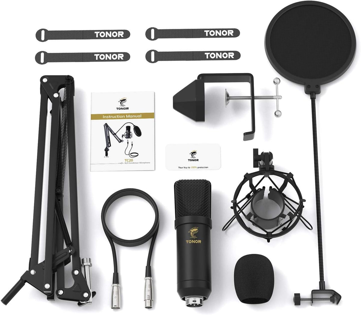 XLR Condenser Microphone, Professional Cardioid Studio Mic Kit with T20 Boom Arm, Shock Mount, Pop Filter for