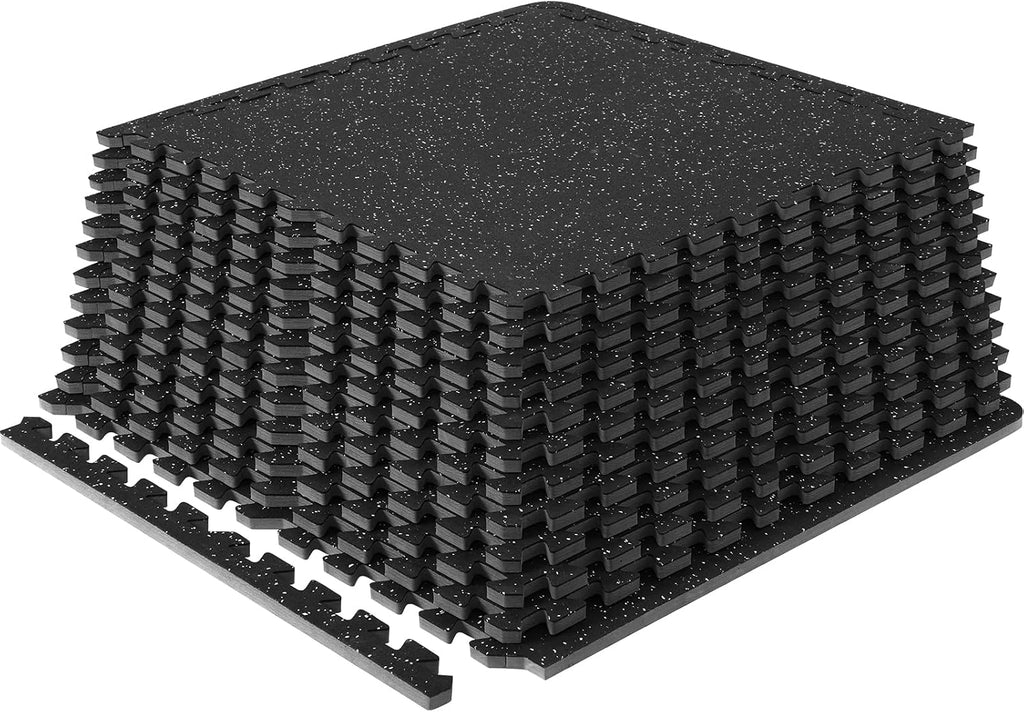 0.56Inch 48sq.ft 12 Tiles Gym Flooring for Home Gym, Rubber Top with High Density EVA Foam, 25 x 25In Gym Floor