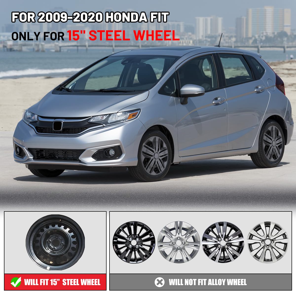 15 inch Hubcaps Steel Wheel for 2009-2020 Honda FIT