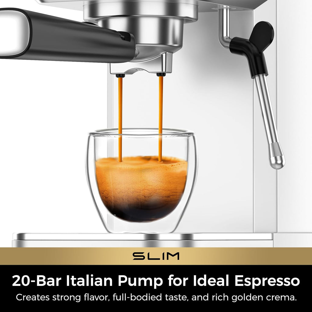 Slim Espresso Machine with Milk Frother for Home Cappuccino & Latte | Precise Pressure Gauge, Food-Grade Materials