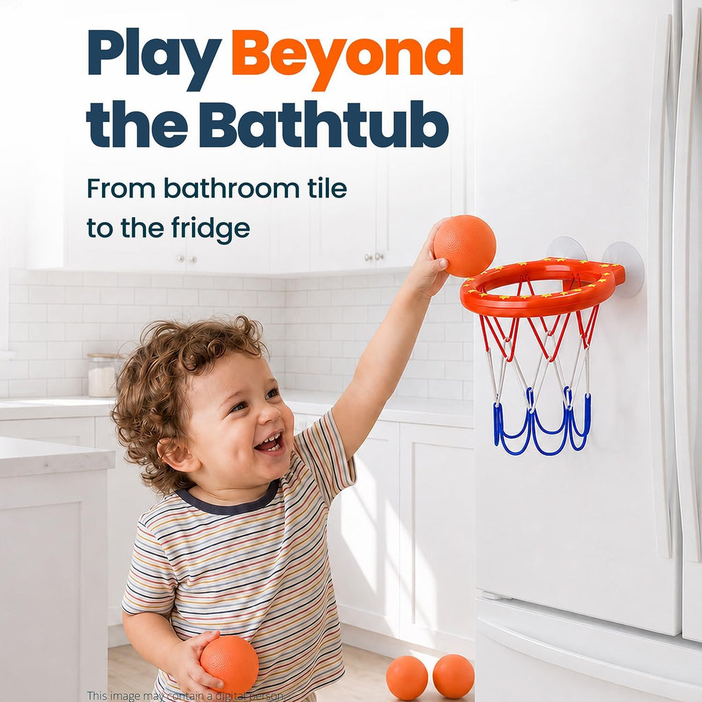 Bath Toys – Bathtub Basketball Hoop for Toddlers Kids with 4 Mold-Free Balls and Strong Suction Cups Basketball Hoop