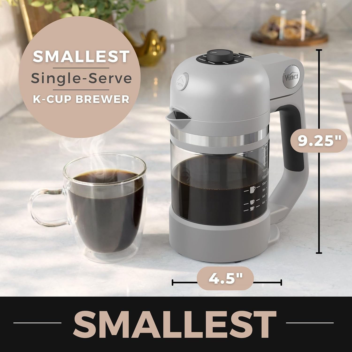 Micro Café Brewer Compact Coffee Maker for K-Cups & Grounds (Gray) | Smallest Single Serve Brewer, For Pods & Ground