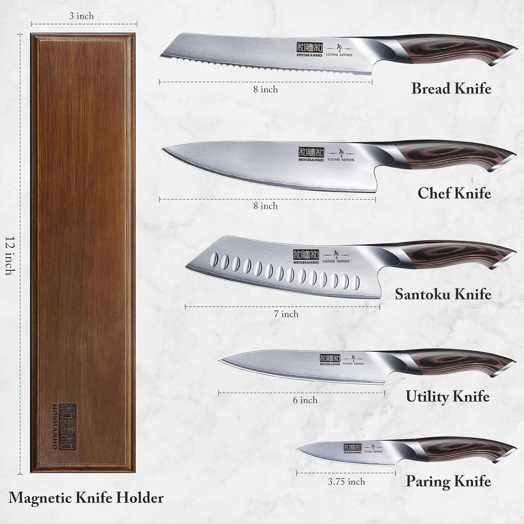 Knife Set with Magnetic Knife Holder, 6PCS Kitchen Knife Sets