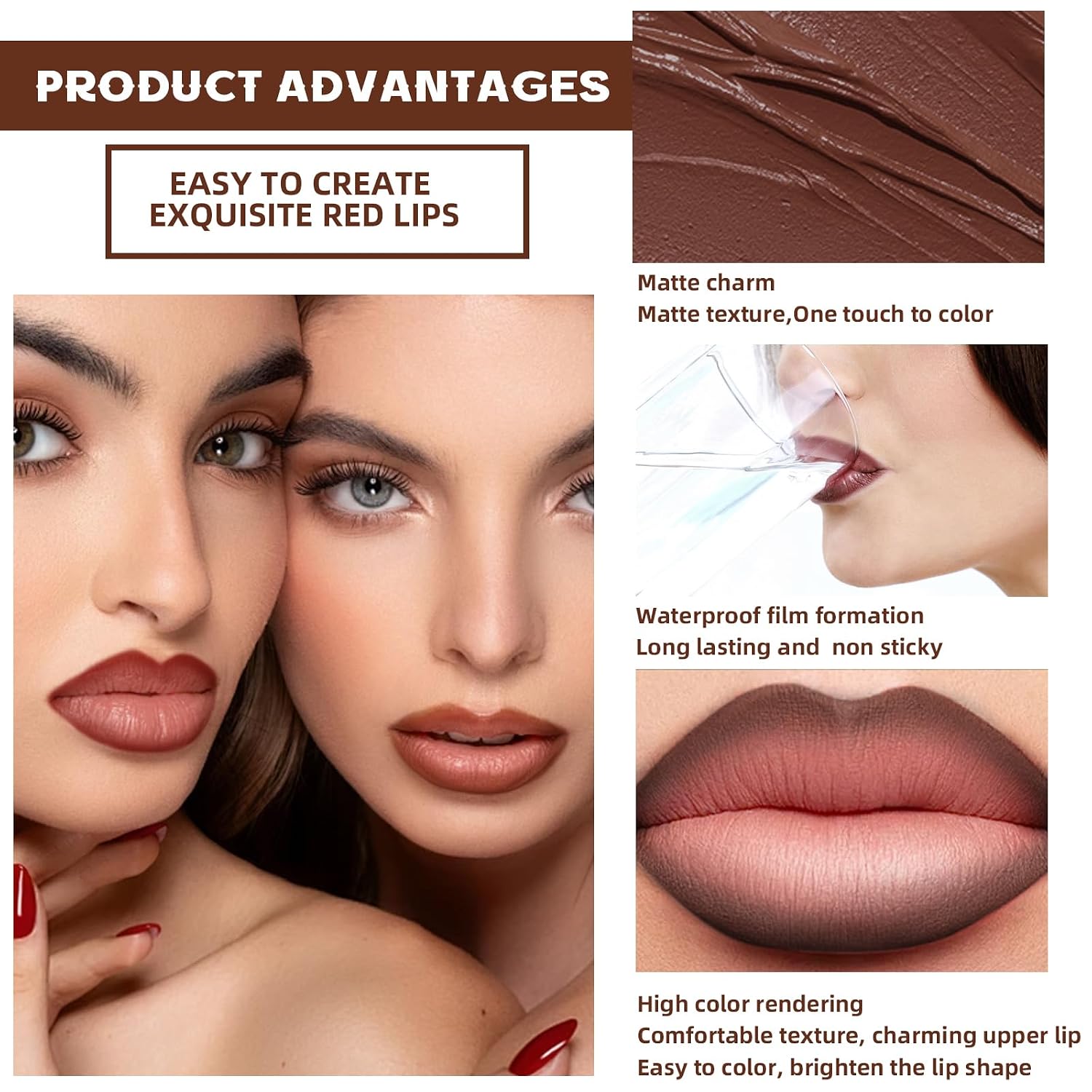 3 Colors 2 in 1 Lip Liner Set, Matte Nude Dark Brown Red Lip Liner Lipstick Plumping Smooth Creamy Lip Combo, High