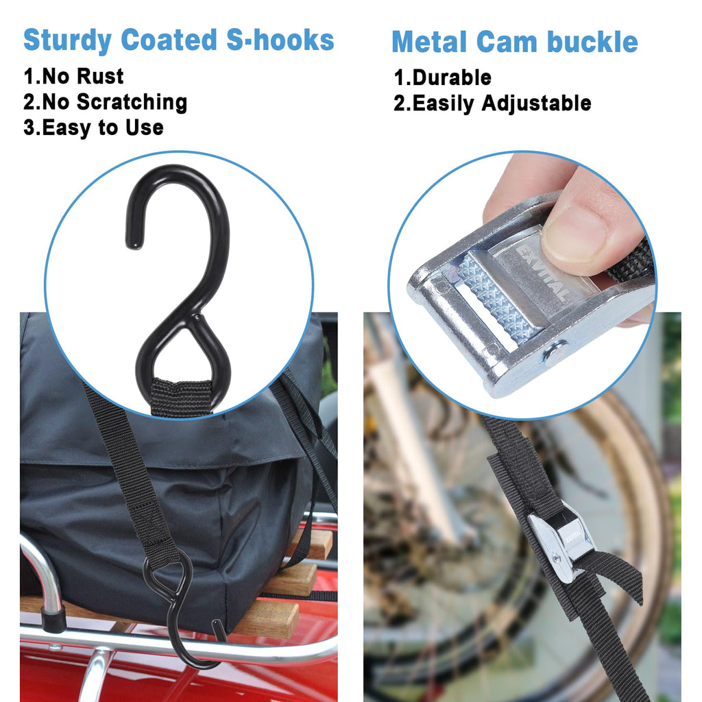 Cam Buckle Tie Down Straps with Hook 1" x 8' with Extra Soft Loops