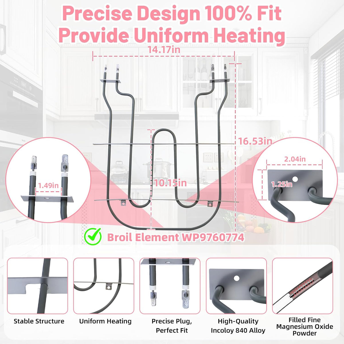 LXun Upgrade WP9760774 Broil Element Compatible with Crosley KitchenAid Whirlpool Oven Heating Element Part 9760774 1201761 PS11747304 EAP11747304 AP6014070 1920744 for WP9760774 Oven Heating Element