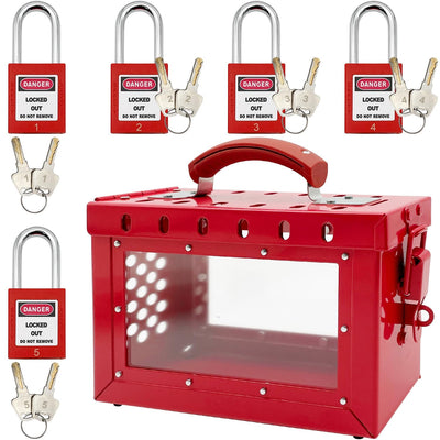 Lockout Tagout Box Kit Portable Safety Group Padlock Box with 5 Loto Locks Lock Out Tag Out Station