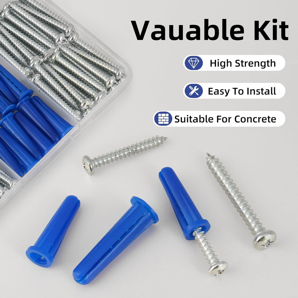 180PCS Conical Concrete Anchors and Screws Assortment Kit, 90PCS Concrete Wall Anchors, 90PCS Self Tapping Screws for