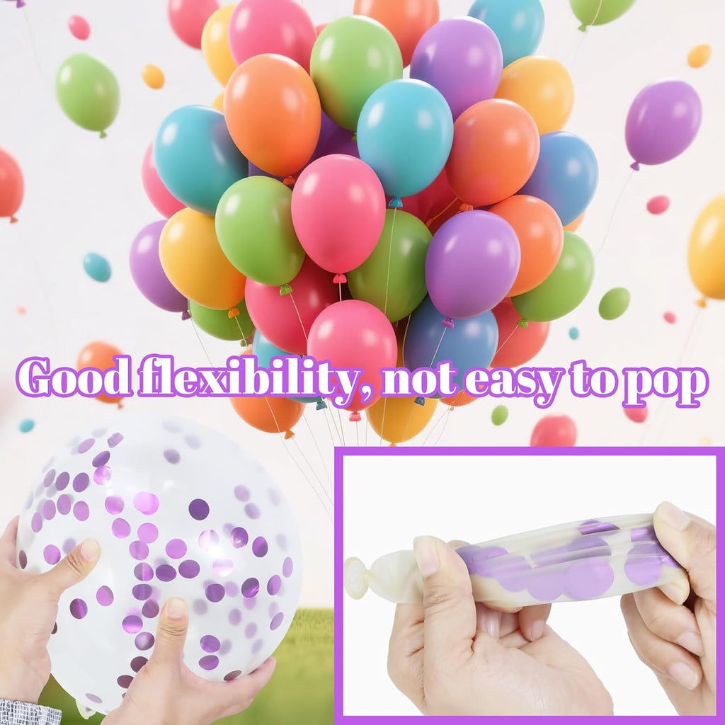 Pink and Purple Balloons, 68PCS 12 Inch Metallic Purple Pink Confetti Latex Balloons with Ribbon, Party Balloons for