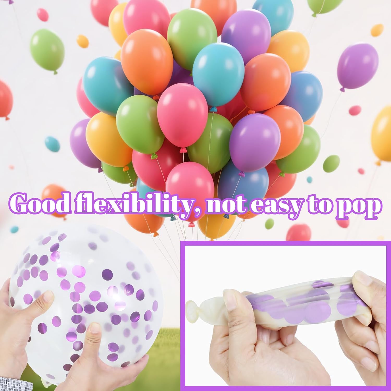 Pink and Purple Balloons, 68PCS 12 Inch Metallic Purple Pink Confetti Latex Balloons with Ribbon, Party Balloons for